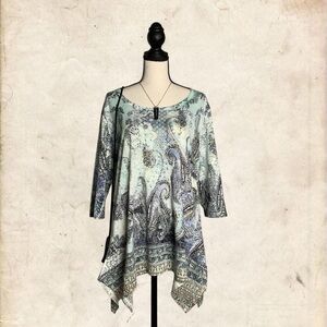 Blue Paisley Asymmetrical Top